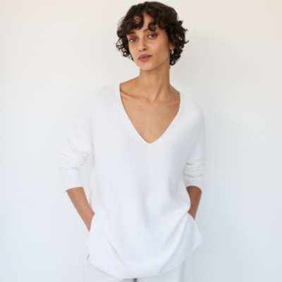 Textured V-Neck Button Back Jumper with Recycled Cotton
