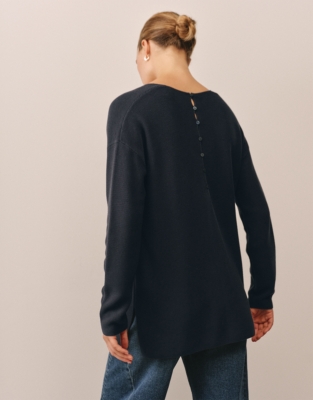 Textured V-Neck Button Back Jumper with Recycled Cotton