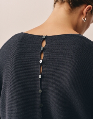 Textured V-Neck Button Back Jumper with Recycled Cotton