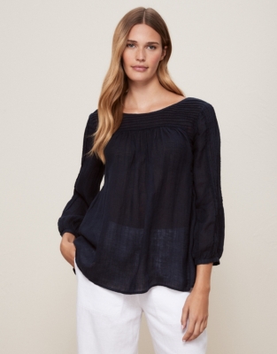 The Amalfi Pintuck Linen-Gauze Blouse