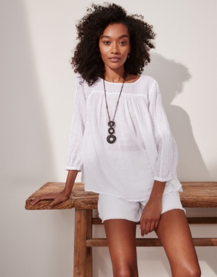The Amalfi Pintuck LinenGauze Blouse All Clothing Sale The White