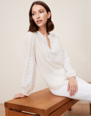 The Marrakesh Embroidered-Cotton Boho Blouse | Tops & T-Shirts | The ...