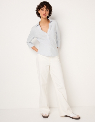 The Perfect Organic Cotton Rib Side Shirt - Blue