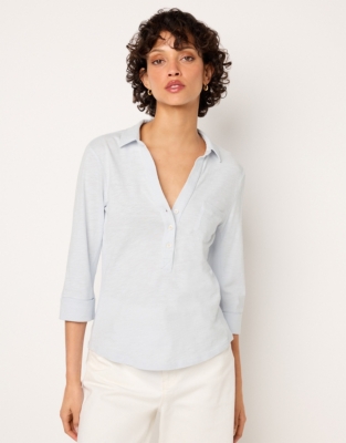 The Perfect Organic Cotton Rib Side Shirt - Blue