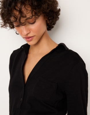 The Perfect Organic Cotton Rib Side Shirt - Black