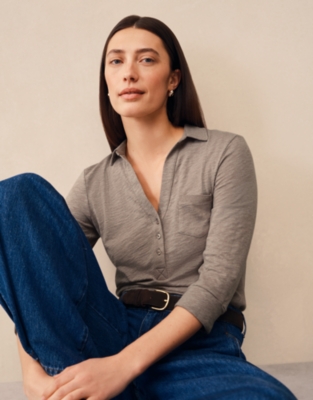 The Perfect Organic Cotton Rib Side Shirt - Mink Marl