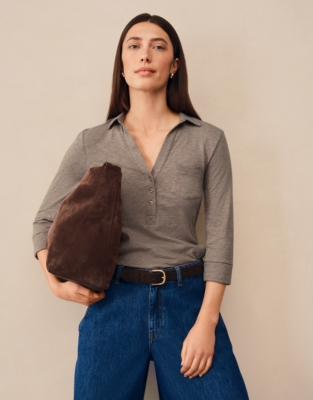 The Perfect Organic Cotton Rib Side Shirt - Mink Marl