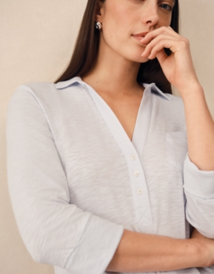 The Perfect Organic Cotton Rib Side Shirt - Baby Blue