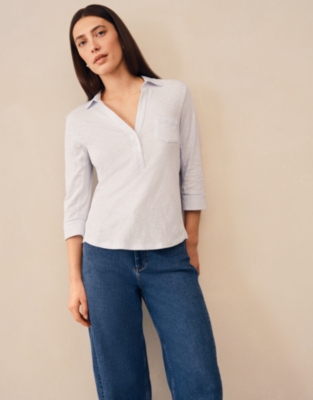 The Perfect Organic Cotton Rib Side Shirt - Baby Blue