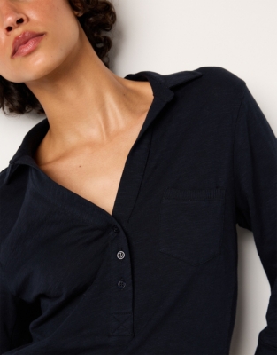 The Perfect Organic Cotton Slub Rib Side Shirt - Navy