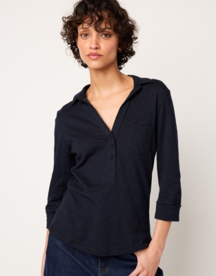 The Perfect Organic Cotton Slub Rib Side Shirt - Navy