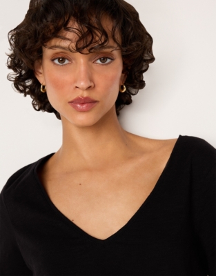 The Perfect Organic Cotton Slub V-Neck T-Shirt - Black
