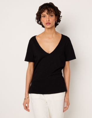 The Perfect Organic Cotton Slub V-Neck T-Shirt - Black