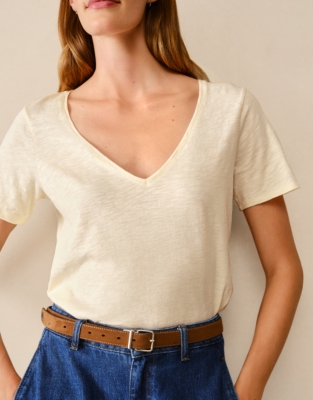 The Perfect Organic Cotton Slub V-Neck T-Shirt - Butter