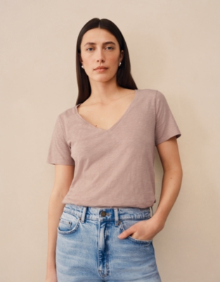The Perfect Organic Cotton Slub V-Neck T-Shirt - Washed Pink