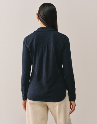 The Perfect Single Button Slub Jersey Shirt - Navy
