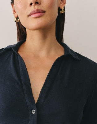 The Perfect Single Button Slub Jersey Shirt - Navy