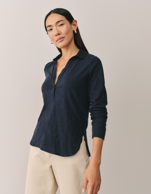 The Perfect Single Button Slub Jersey Shirt - Navy