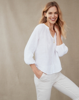 The Portofino Pintuck-Sleeve Linen-Gauze Blouse | Tops & Blouses | The ...