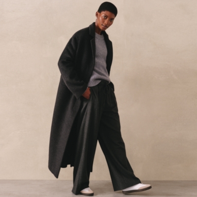 Tie Detail Flannel Wide Leg Trousers