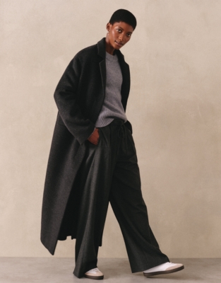 Tie Detail Flannel Wide Leg Trousers