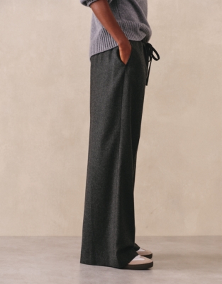 Tie Detail Flannel Wide Leg Trousers