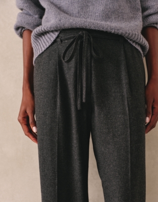 Tie Detail Flannel Wide Leg Trousers