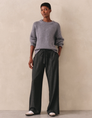 Tie Detail Flannel Wide Leg Trousers