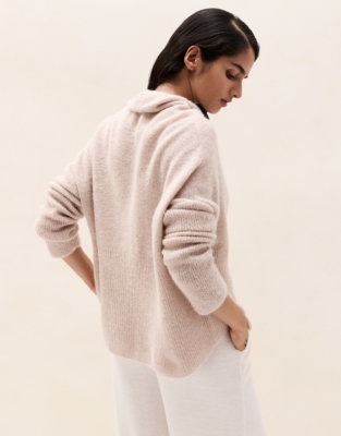 Tie Roll Neck Jumper with Alpaca - Ash Rose