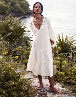 Tiered Broderie Midi Dress | Dresses & Skirts | The White Company US