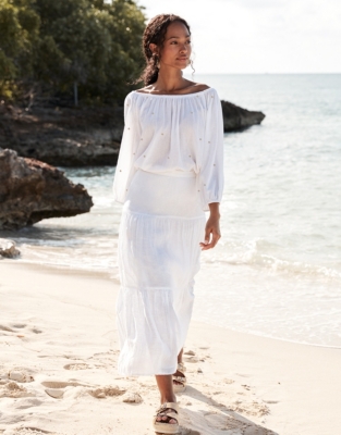 White linen tiered clearance skirt