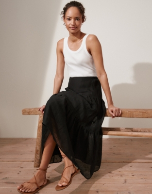 Tiered Linen Skirt Vacation Shop The White Company US