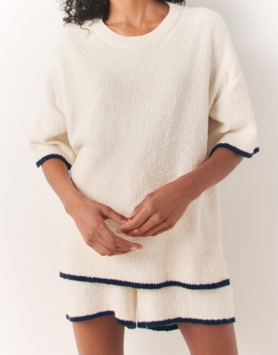 Tipped Bouclé Oversized Knitted T-Shirt