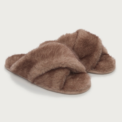Tipped Faux Fur Cross Slider Slippers