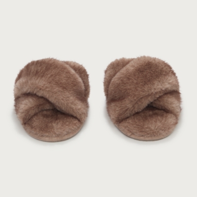Tipped Faux Fur Cross Slider Slippers