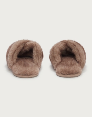 Tipped Faux Fur Cross Slider Slippers
