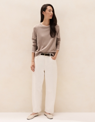 Tipped Jumper with Recycled Cotton - Taupe Marl