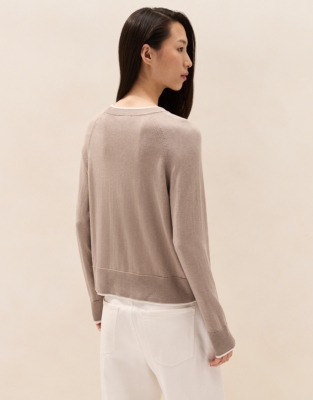 Tipped Jumper with Recycled Cotton - Taupe Marl