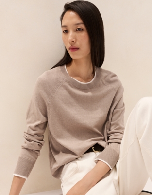 Tipped Jumper with Recycled Cotton - Taupe Marl