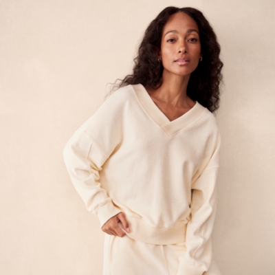 Towelling Deep V-Neck Sweatshirt