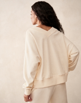 Towelling Deep V-Neck Sweatshirt