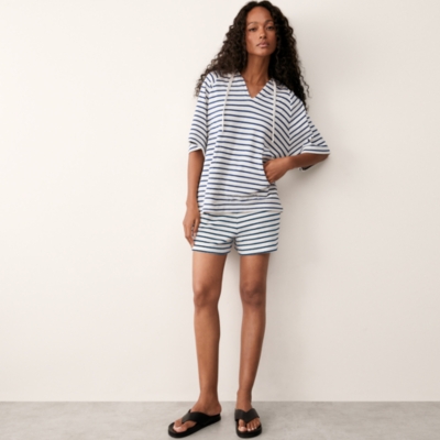 Towelling Stripe Short Sleeve Hoodie