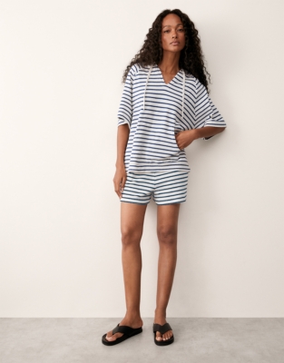 Towelling Stripe Short Sleeve Hoodie