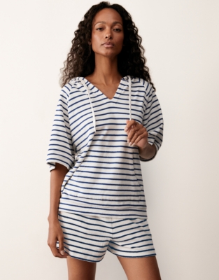 Towelling Stripe Short Sleeve Hoodie