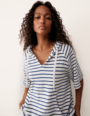 Towelling Stripe Short Sleeve Hoodie