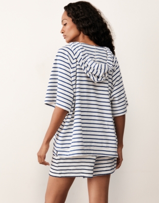 Towelling Stripe Short Sleeve Hoodie