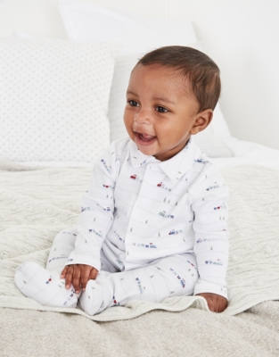 Train Collared Sleepsuit Baby Sleepwear The White Company US