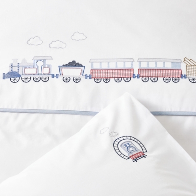 Train Embroidered Bed Linen Set Children's Home Sale The White