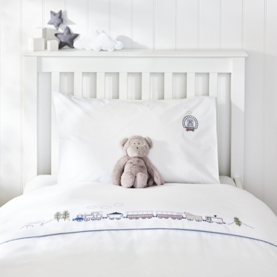 Train Embroidered Bed Linen Set Children's Bed Linen The White Company UK