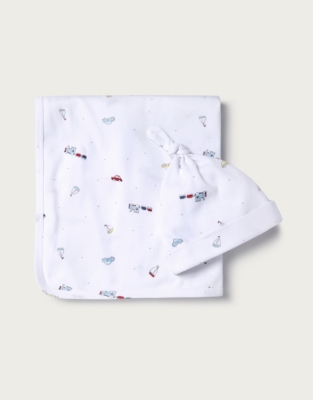 Transport Print Blanket & Hat Set Baby & Children's Sale The White